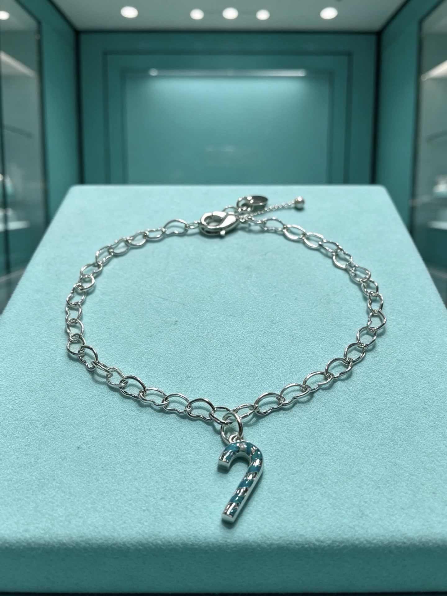 Tiffany & Co. Silver Blue Enamel Candy Cane Charm Bracelet